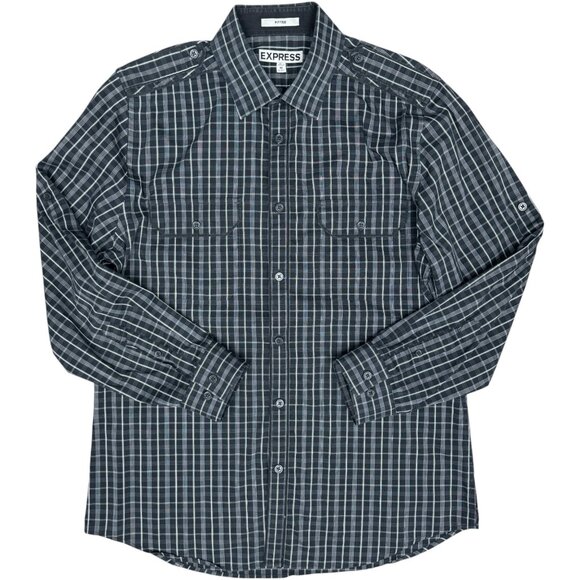 Men’s EXPRESS‎ Fitted Roll Tab Plaid Button Down Dress Shirt | Size M 15-15.5 - Picture 1 of 8